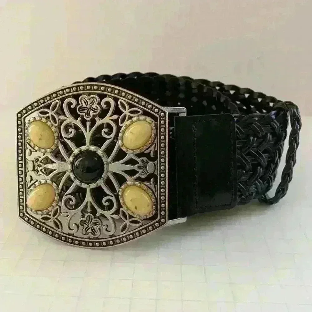 Chico’s wide weave belt,  silver and stone buckle